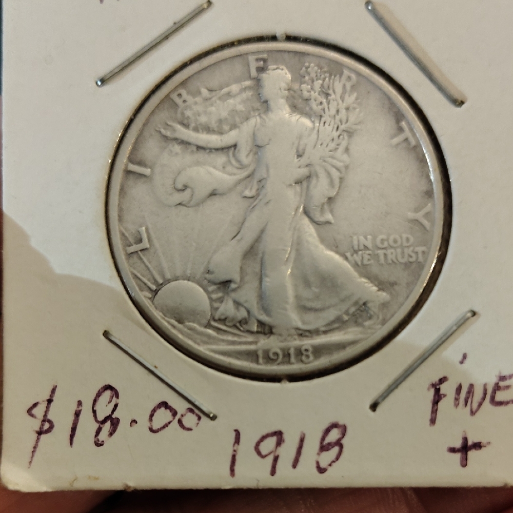 1918 D Liberty Walking Half Dollar Coin Fine Plus